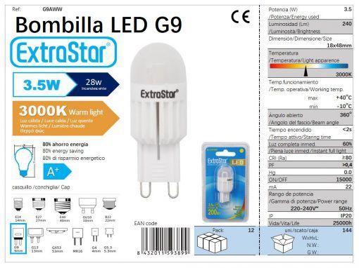 LÂMPADA LED PETALO G9 3.5W LUZ QUENTE 3000K CJ144 LED G9 3.5W
