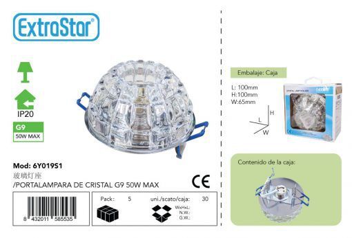 PORTALÂMPDA DE CRISTAL G9 50W MAX CJ30 LED G9