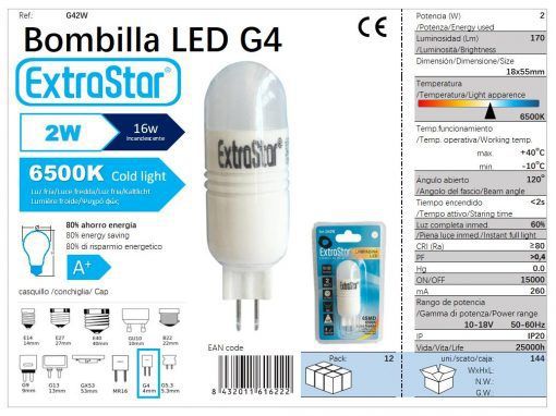 LÂMPADA LED G4 12v 2W LUZ DIA CJ144 LED G4 2W