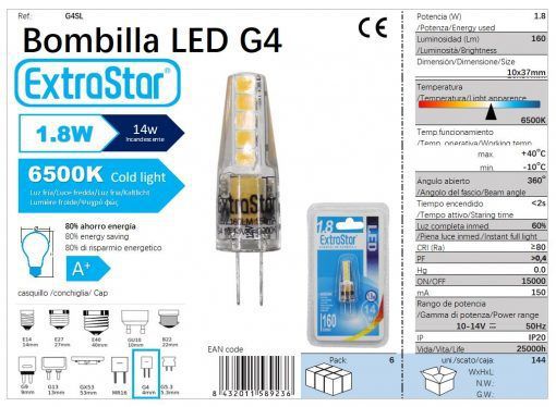 LÂMPADA LED G4 12V 1.8w 360o 6500k LUZ DIA CJ144 LED G4 1.8W