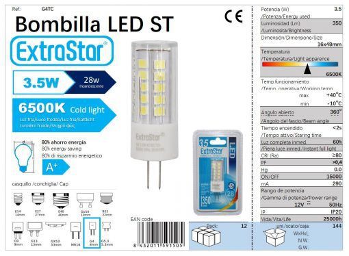 LÂMPADA LED G4 AC.DC12V 3W 360o 6500K LUZ DIA LED G4 3.5W