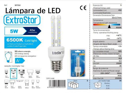 LÂMPADA LED 2U E27 5W 6400K CJ96   4W