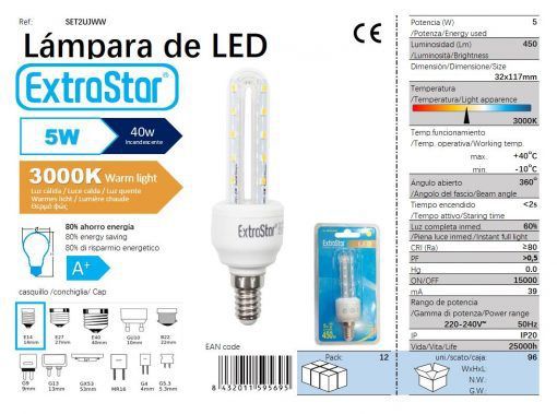 LÂMPADA LED 2U E14 5W 3000K CJ96   5W
