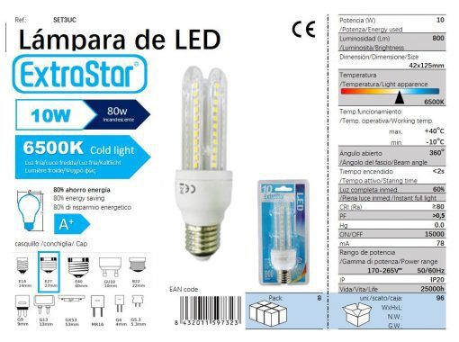 LÂMPADA LED 3U E27 10W 6400K CJ96   10W