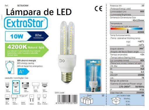 LÂMPADA LED 3U E27 10W 4200K LUZ NATURAL CJ96   10W