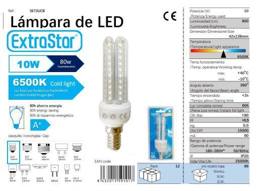 LÂMPADA LED 3U E14 10W 6400K LUZ DIA CJ96   10W