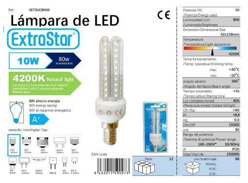 LÂMPADA LED 3U E14 10W 4200K LUZ NATURAL CJ96   10W