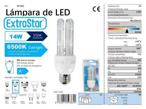 LÂMPADA LED 4U E27 14W 6500K LUZ DIA CJ96   14W