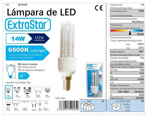 LÂMPADA LED 4U E14 14W 6400K LUZ DIA CJ96   14W