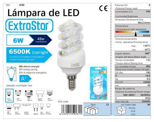 LÂMPADA LED ESPIRAL E14 6W 6400K CJ96 LED  6W