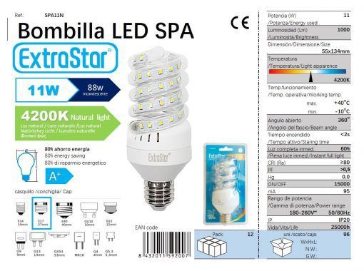 LÂMPADA LED ESPIRAL E27 11W 4200K CJ96 LED  11W