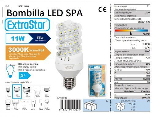 LÂMPADA LED ESPIRAL E27 11W 3000K CJ96 LED  11W