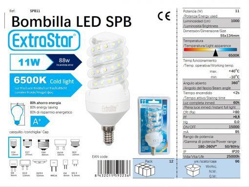 LÂMPADA LED ESPIRAL E14 11W 6500K CJ96 LED  11W