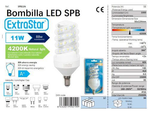 LÂMPADA LED ESPIRAL E14 11W 4200K CJ96 LED  11W