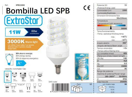 LÂMPADA LED ESPIRAL E14 11W 3000K CJ96 LED  11W