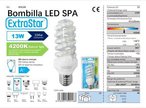 LÂMPADA LED ESPIRAL E27 13W 4200K CJ96 LED  13W