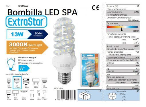 LÂMPADA LED ESPIRAL E27 13W 3000K CJ96 LED  13W