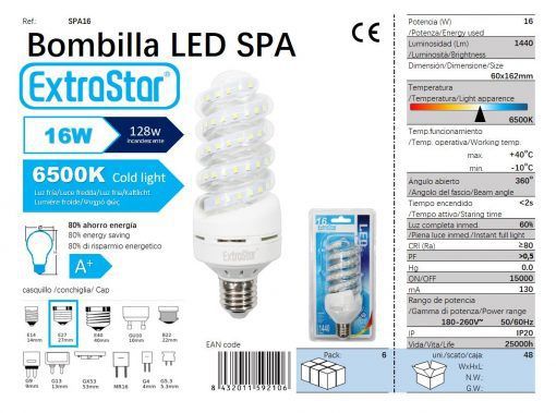 LÂMPADA LED ESPIRAL E27 16W 6500K CJ48 LED  16W