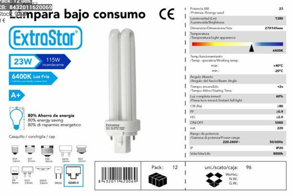 LÂMPADA PLC EXTRASTAR 2U2PIN 23W 6400K CJ96 2U  23W
