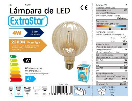 LÂMPDA DE LED 4W E27 2200K CJ50 LED  4W