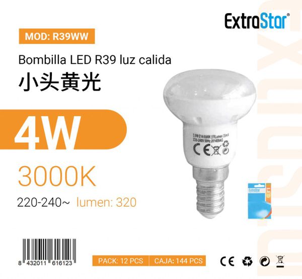 LÂMPADA REFLETIVO LED R39 3.7W E14 3300K CJ144 LED  4W