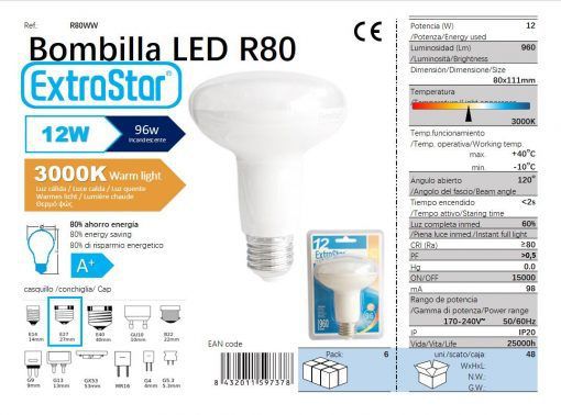 LÂMPADA REFLETIVO LED R80 12W E27 3000K CJ48 LED  12W