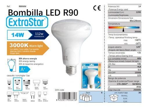 LÂMPADA REFLETIVO LED R90 14W E27 3000K CJ36 LED  14W