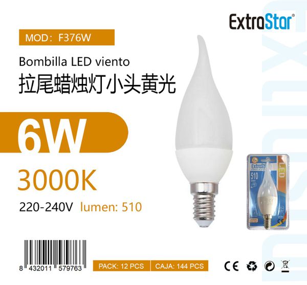 LÂMPDA DE LED C37 6W 3000K LUZ QUENTE 6W  LED
