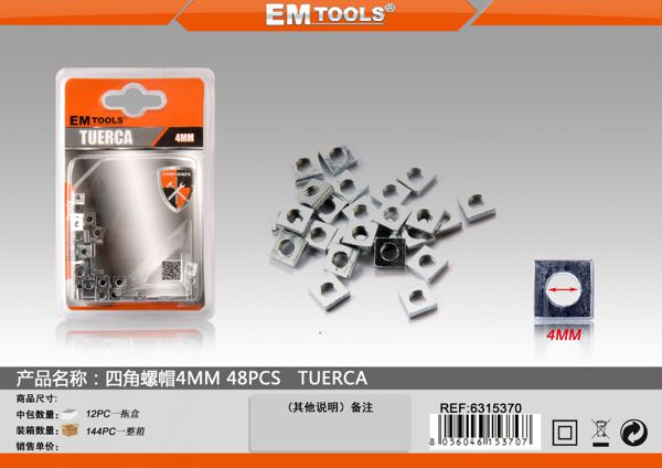 Porca Tipo Quadrada 4mm 48pcs