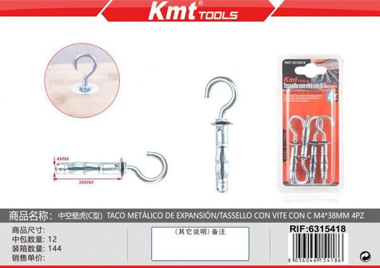 Bucha Metalico Com Gancho M4*38mm 4pcs