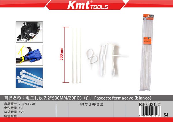 Abracadeiras Branco 7.2*500mm/20pcs