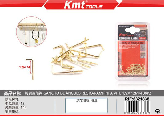 Gancho de Angulo Reto 1/2 12mm 30pcs