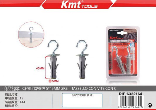 Gancho de Angulo Reto C/Bucha 5*45mm 2pcs