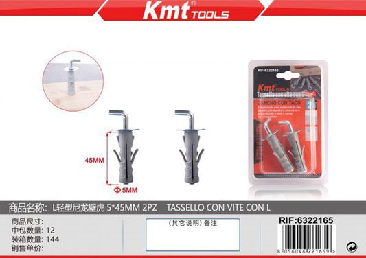 Gancho de Angulo Reto L C/Bucha 5*45mm 2pcs