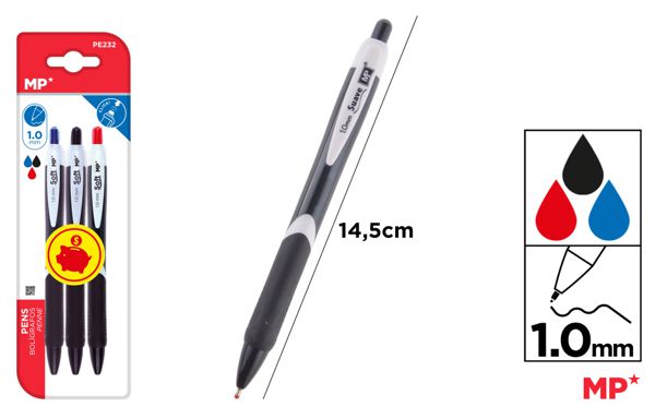 CANETA TINTA ACEITE 1.0MM 3UDS