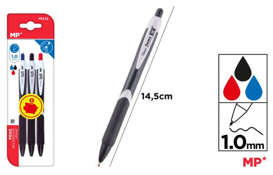 CANETA TINTA ACEITE 1.0MM 3UDS