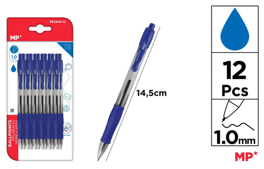 CANETAS AZUL PONTA 1.0MM 12UDS