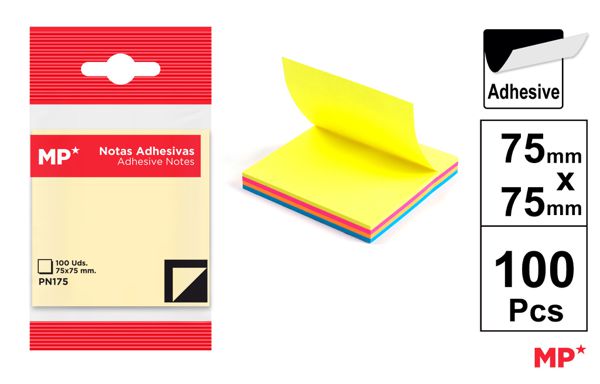 NOTAS ADESIVAS NEON 75X75MM 100 PAGINAS