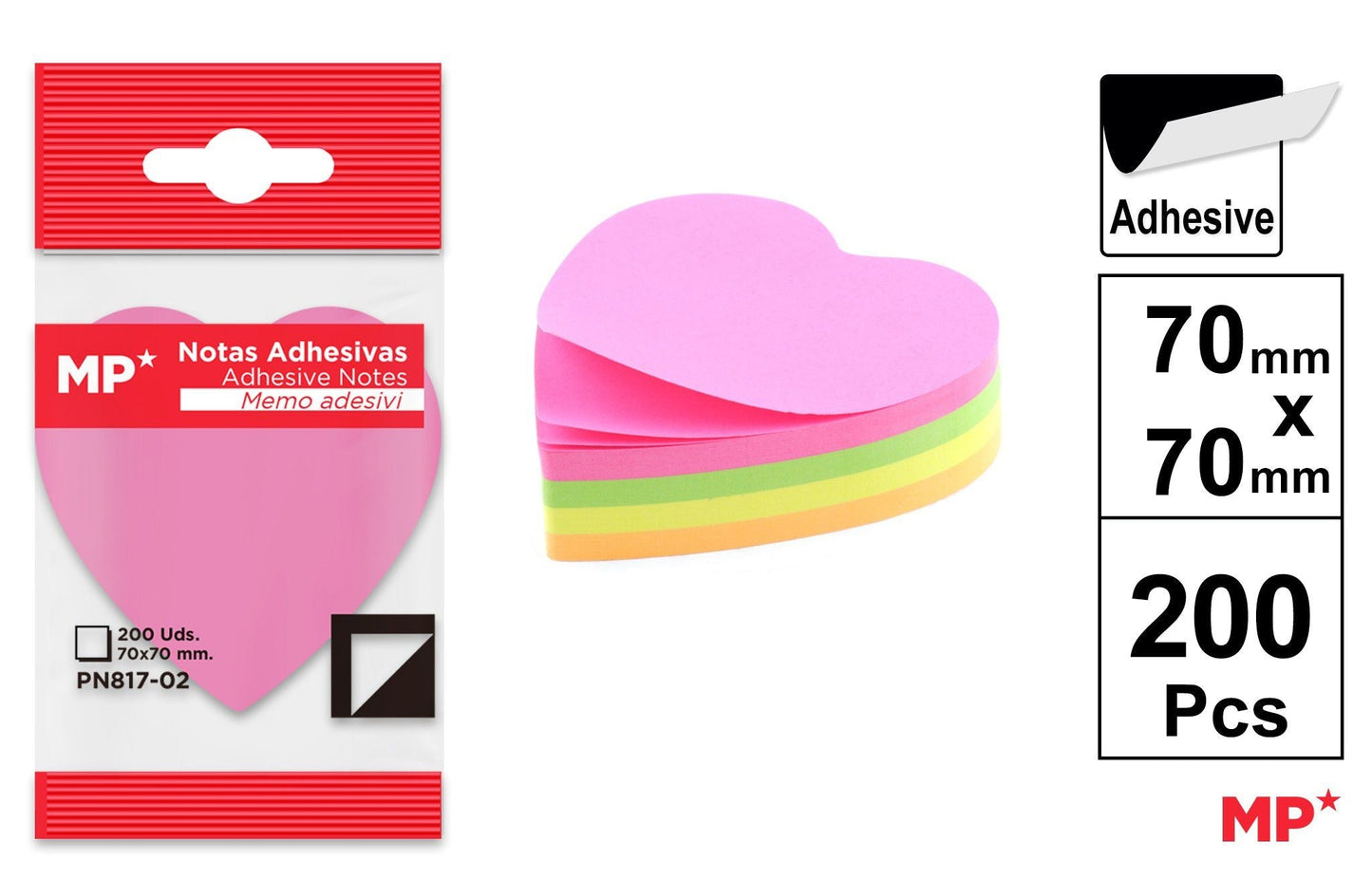 NOTAS ADHESIVAS 70X70MM 200H CORAZON