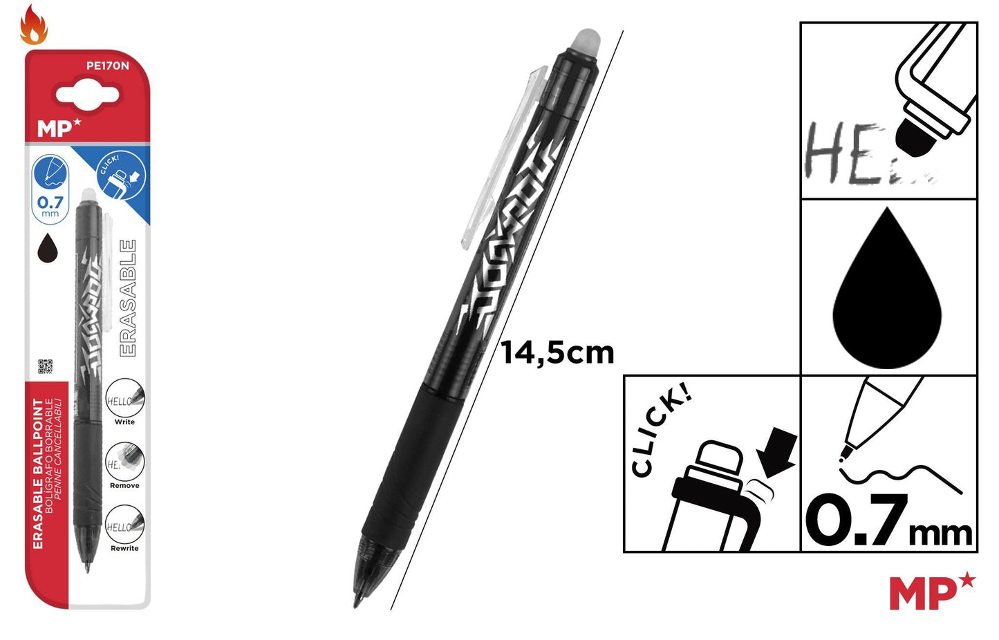 CANETA BORRABLE CLICK NEGRO