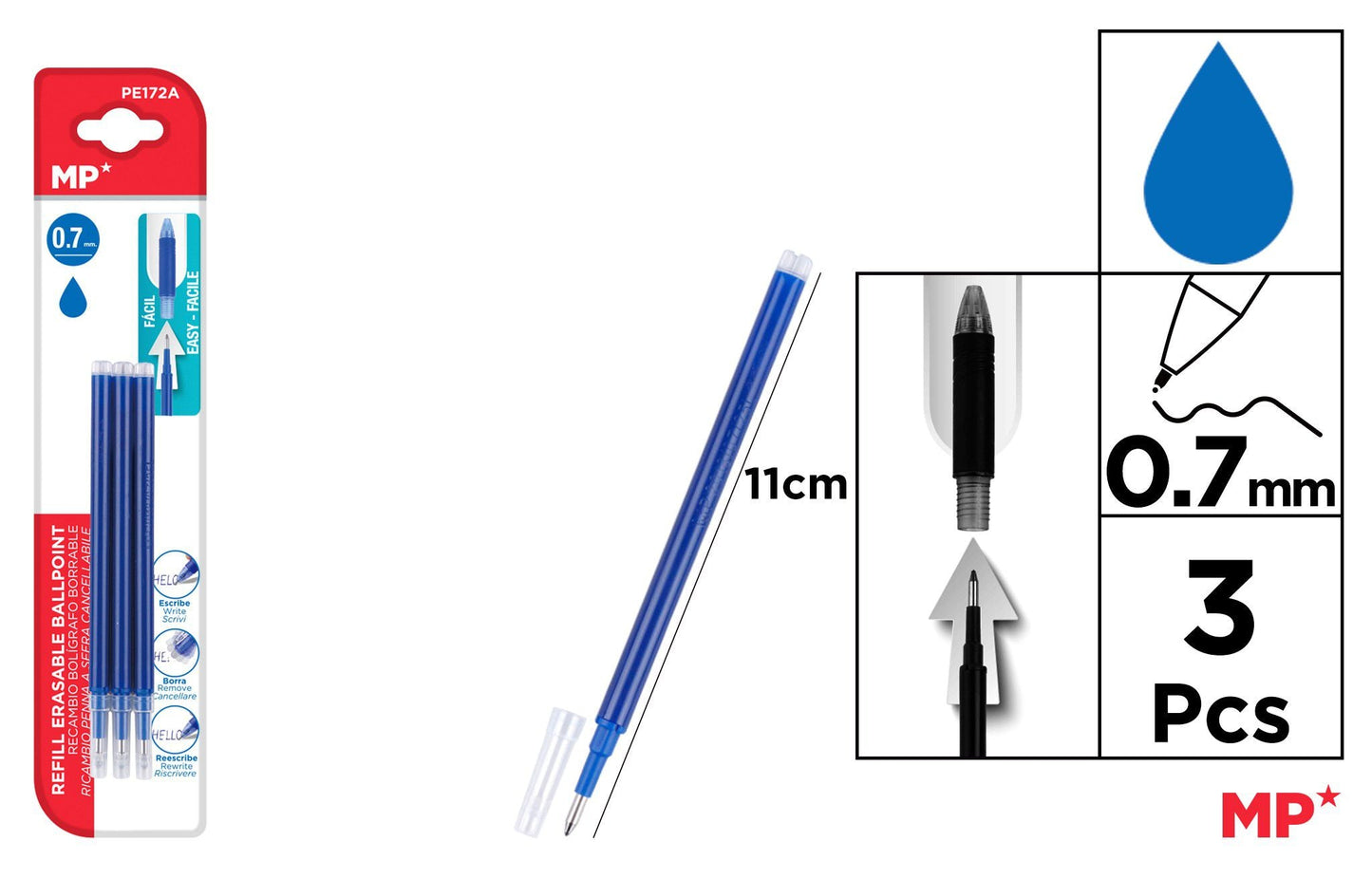 RECARGA PARA CANETA BORRABLE AZUL 3UDS