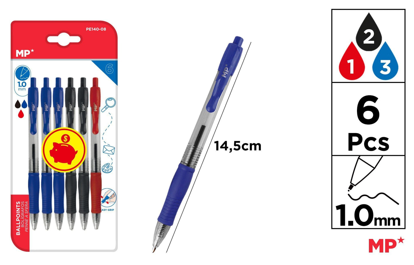 CANETAS PONTA 1.0MM 6UDS