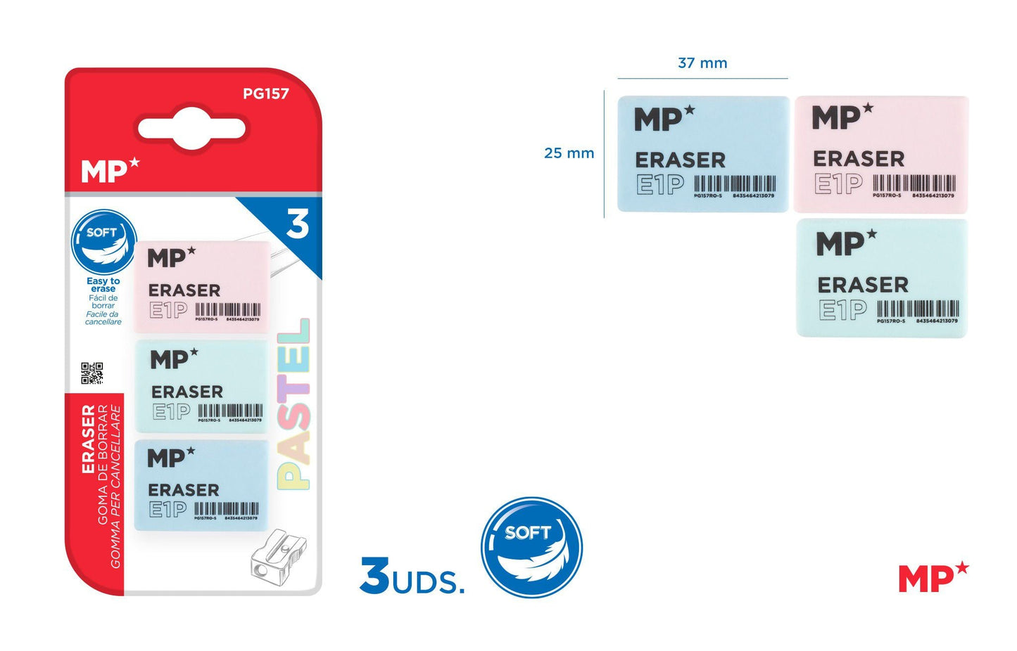 BORRACHA PASTEL 37X25X15MM 3UDS