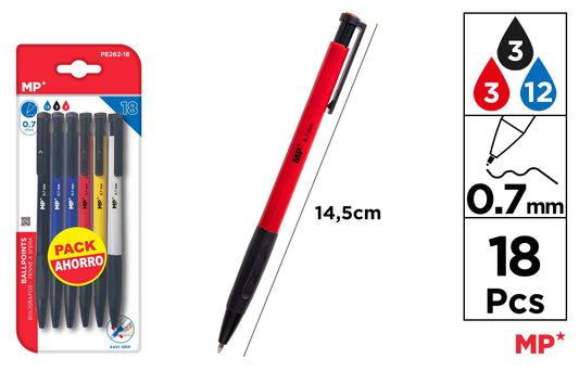 CANETAS EASY GRIP 0,7MM 18UDS