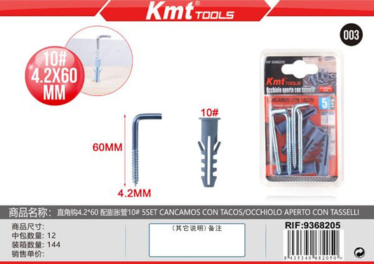 Gancho Em L Com Bucha 10mm 5set