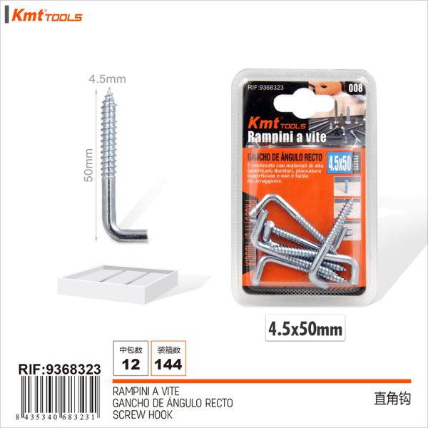 Gancho de Angulo Reto 4.5*50mm 10pcs