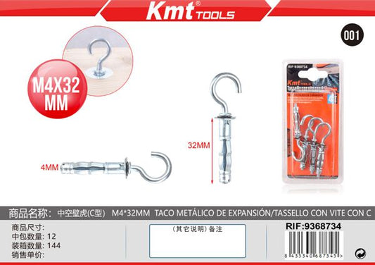 Bucha Metalico Com Gancho M4*32mm 4pcs