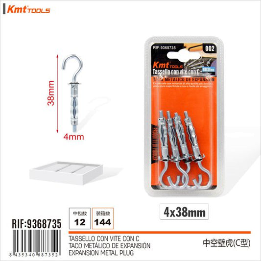 Bucha Metalico Com Gancho M4*38mm 4pcs