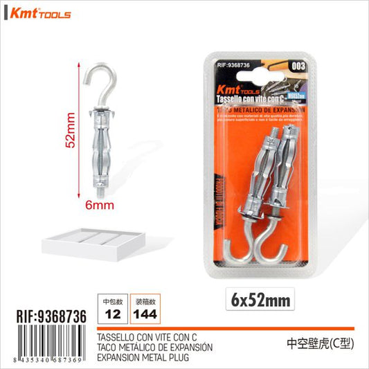 Bucha Metalico Com Gancho M6*52mm 2pcs