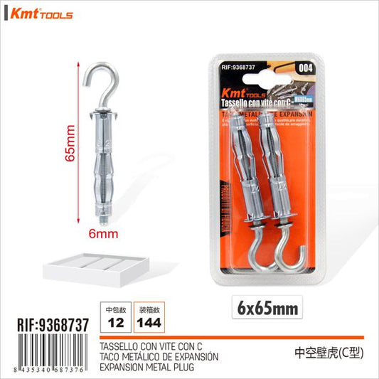 Bucha Metalico Com Gancho M6*65mm 2pcs